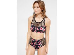 B.P.C. czarne bikini w kolorowe kwiaty i ażurowe wstawki r.42