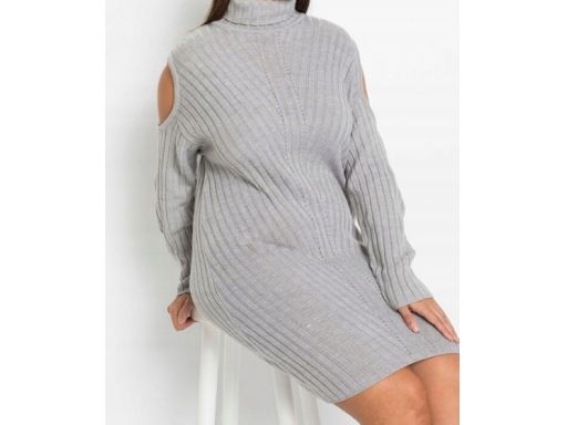 B.P.C sukienka dzianinowa odkryte ramiona szara 52/54.