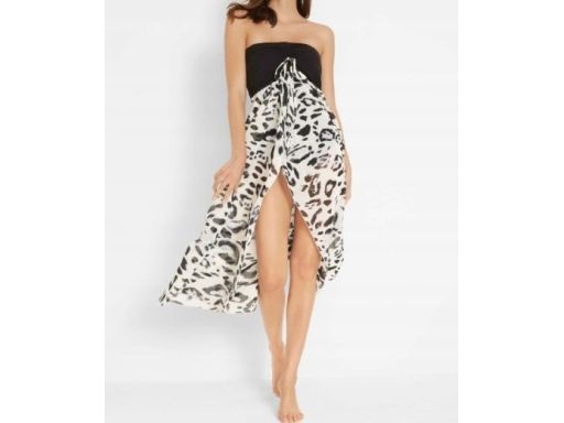 B.P.C sukienka szyfonowa plażowa bandeau czarno-biała ^46