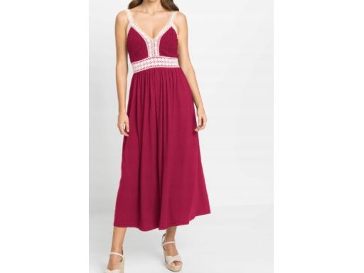B.P.C długa sukienka bordowa z koronką 40.