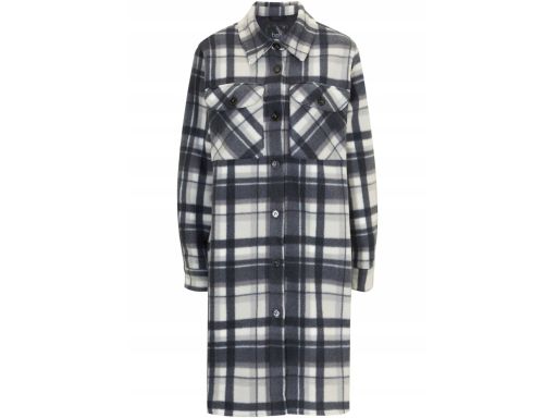 B.P.C płaszcz flauszowy w kratę szary długi koszulowy ^48