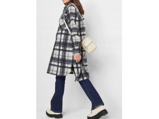 B.P.C płaszcz flauszowy w kratę szary długi koszulowy ^48