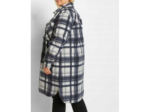 B.P.C płaszcz flauszowy w kratę szary długi koszulowy ^48