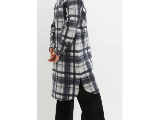 B.P.C płaszcz flauszowy w kratę szary długi koszulowy ^48