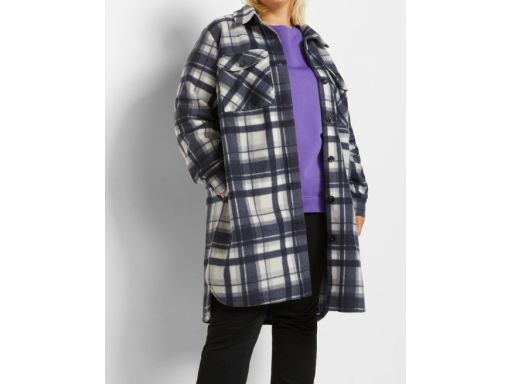 B.P.C płaszcz flauszowy w kratę szary długi koszulowy ^48