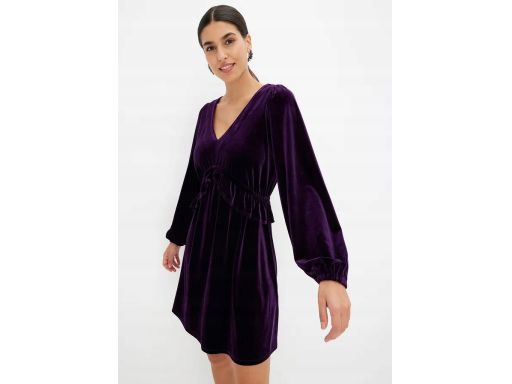 B.P.C sukienka aksamitna ciemny fiolet długi rękaw ^44/46