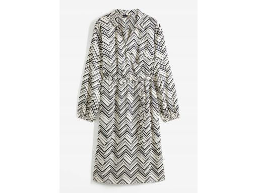 B.P.C sukienka satynowa śmietankowa w czarne wzory midi ^44