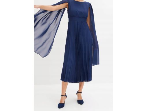 B.P.C sukienka wieczorowa granatowa szyfonowa z plisowaną spódnicą 38.