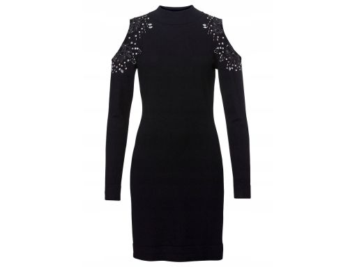 B.P.C sukienka dzianinowa z wycięciami i koronką ołówkowa ^32/34