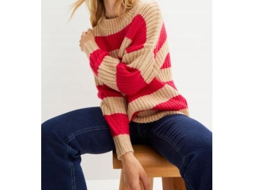 B.P.C sweter damski w paski beżowo-różowe r.36/38