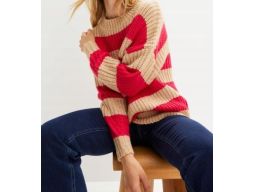 B.P.C sweter damski w paski beżowo-różowe r.36/38