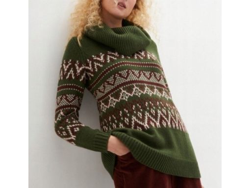 B.P.C zielony sweter we wzór norweski z szerokim golfem ^52/54