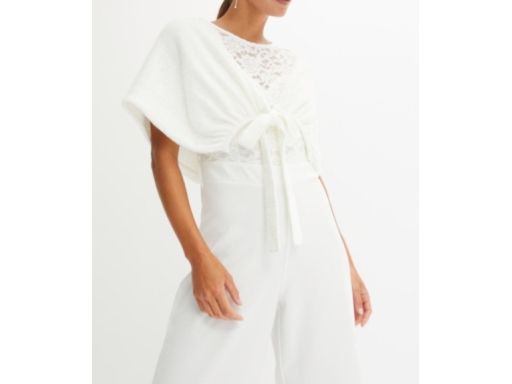 B.P.C poncho dzianinowe na ramiona z wiązaniem śmietankowe 48/50.