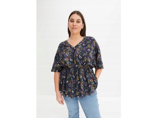 B.P.C bluzka granatowa w kwiaty z baskinką 36.