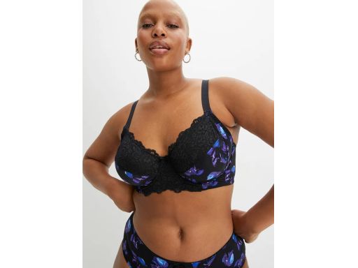 B.P.C biustonosz miękki z fiszbinami czarny nadruk ^75C