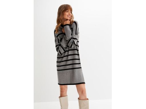B.P.C sukienka dzianinowa szaro-czarna z golfem miękka cienka ^48/50
