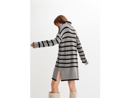 B.P.C sukienka dzianinowa szaro-czarna z golfem miękka cienka ^48/50