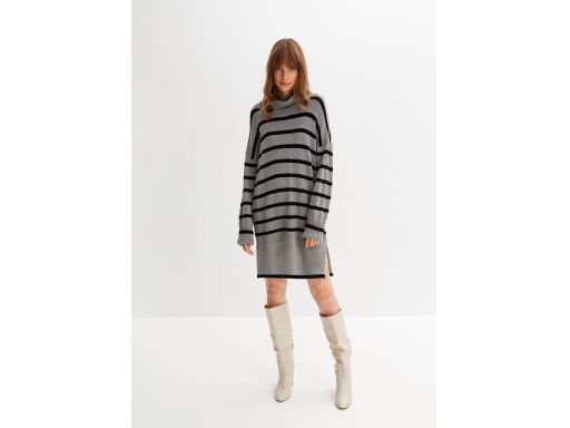 B.P.C sukienka dzianinowa szaro-czarna z golfem miękka cienka ^48/50