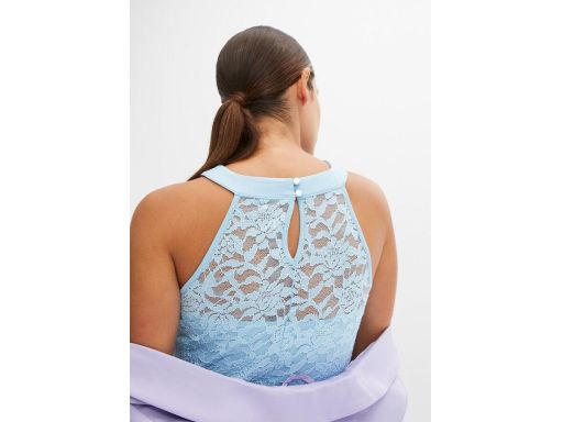 B.P.C letnia sukienka kolorowa niebieska z koronką i ażurowym paskiem