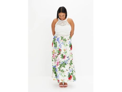 B.P.C długa sukienka maxi z koronkową górą i ażurowym paskiem ^36