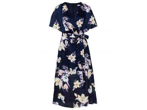 B.P.C ciemnogranatowa w kwiaty sukienka midi r.38