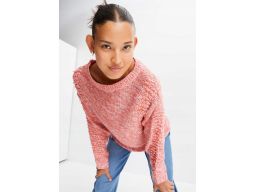 B.P.C sweter koralowo-różowy melanż z frędzlami 40/42.