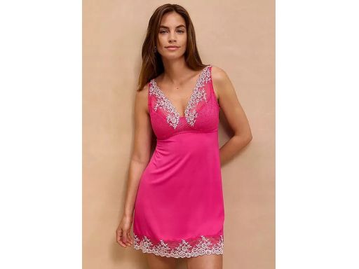B.P.C koszula nocna różowa na ramiączka z koronką i haftem ^90B