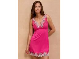 B.P.C koszula nocna różowa na ramiączka z koronką i haftem ^90B