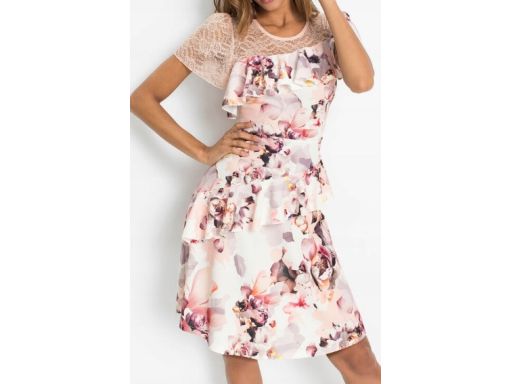 B.P.C sukienka z koronką i falbanką w kwiaty r.36/38