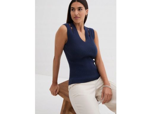 B.P.C top dzianinowy granatowy na podwójne ramiączka ^48/50