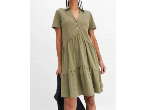 B.P.C sukienka shirtowa khaki z falbanami 40/42.
