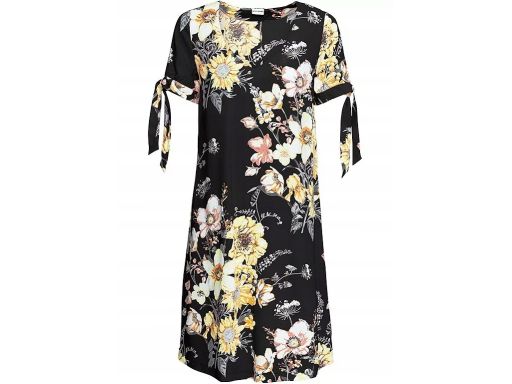B.P.C wiskozowa sukienka czarna w kolorowe kwiaty r.40