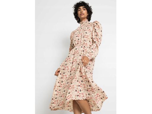 B.P.C Beżowa sukienka midi w kwiaty ^44
