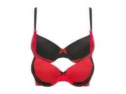 B.P.C 2-pak biustonosz usztywniany na fiszbinach czarno-czerwony r.100