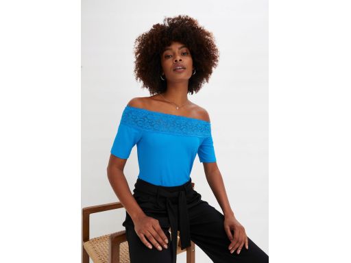 B.P.C niebieska bluzka carmen z koronką ^36/38