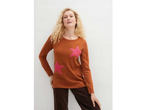 B.P.C sweter dzianinowy brązowy w różowe gwiazdy 40/42.