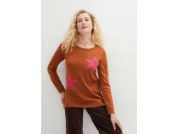 B.P.C sweter dzianinowy brązowy w różowe gwiazdy 40/42.