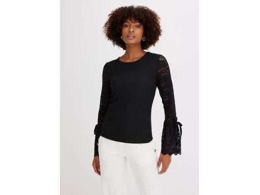 B.P.C bluzka czarna z koronkowymi rękawami z falbanką 36/38.