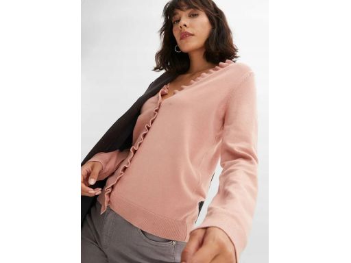 B.P.C sweter rozpinany z falbanowym kołnierzykiem i plisą guzikową ^32