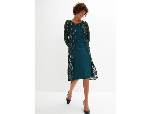 B.P.C sukienka z koronkową narzutką z cekinami butelkowa zieleń r.36/3