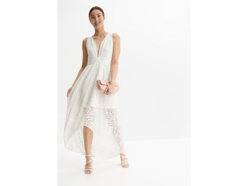 B.P.C suknia ślubna śmietankowa asymetryczna z dołem z koronki r.40/42