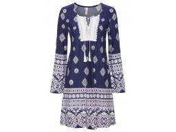 B.P.C sukienka granatowa we wzory boho z koronką r.36/38
