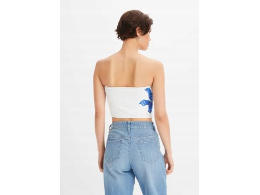 B.P.C Top bandeau bawełniany biała z niebieskim nadrukiem ^40/42