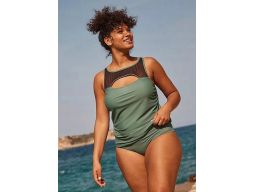 B.P.C tankini eukaliptusowe z wycięciem i siateczką z figami ^48