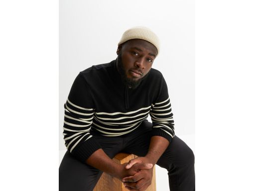 B.P.C sweter męski czarny w beżowe paski z półgolfem 3XL.