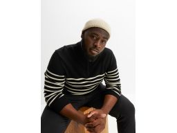 B.P.C sweter męski czarny w beżowe paski z półgolfem 3XL.