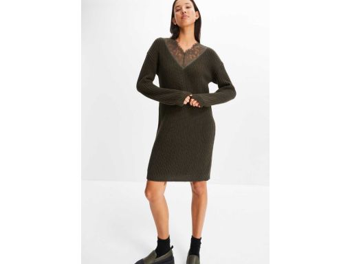 B.P.C sukienka dzianinowa z koronką ciemna zieleń ^36/38
