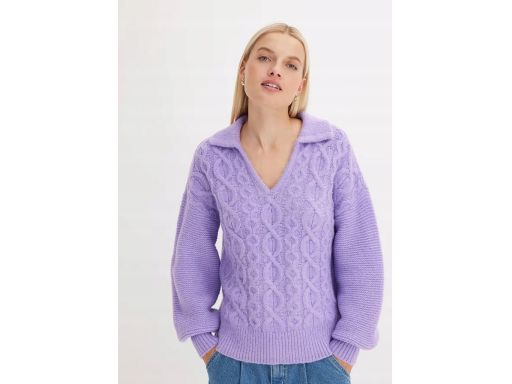 B.P.C fioletowy sweter w warkocze z kołnierzykiem r.48/50