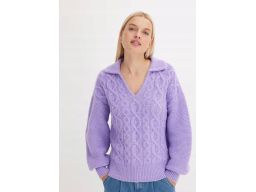 B.P.C fioletowy sweter w warkocze z kołnierzykiem r.48/50