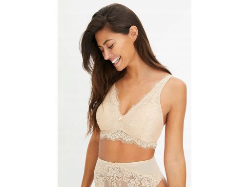 B.P.C biustonosz braletka półusztywniany bez fiszbin beżowy koronkowy